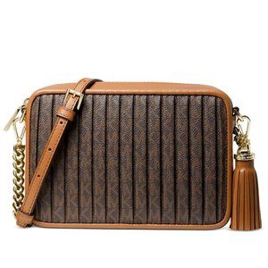 NWT MICHAEL Michael Kors Jet Set Charm Medium Camera Bag - Brown Pleated